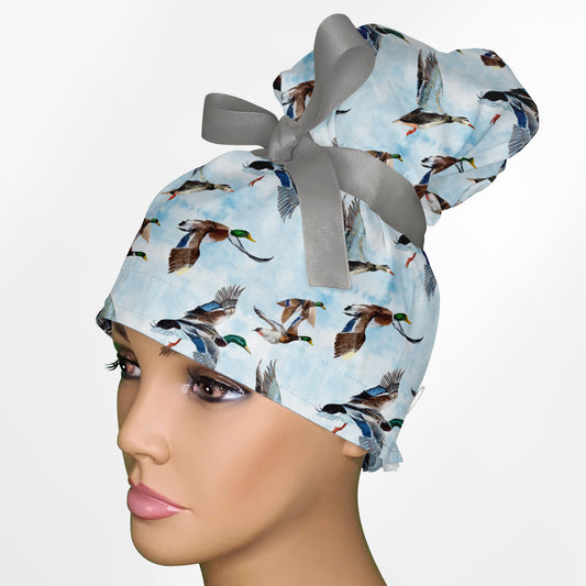 Flying Ducks High Bun Ponytail Scrub Cap