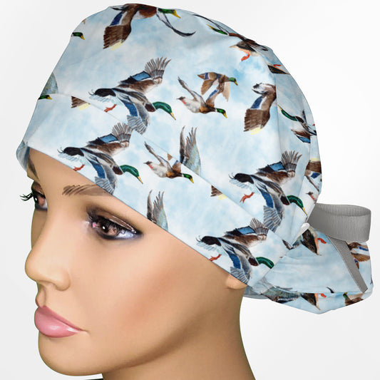 Flying Ducks Ponytail Scrub Cap