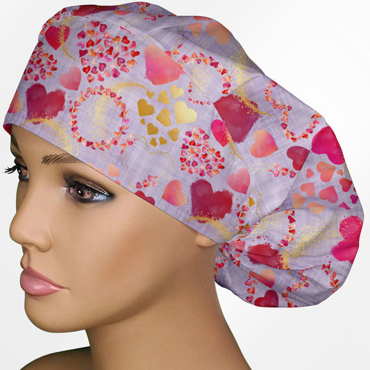 Foil Hearts Bouffant Scrub Cap