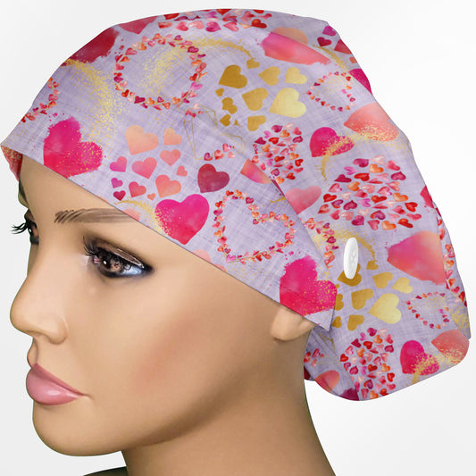 Foil Hearts Euro Scrub Cap