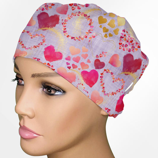 Foil Hearts Low-Tie Surgeon Scrub Cap
