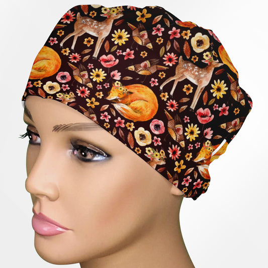 Fox Flowers Low-Tie Surgeon Scrub Cap