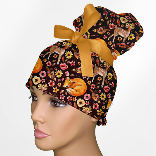 Fox Flowers High Bun Ponytail Scrub Cap