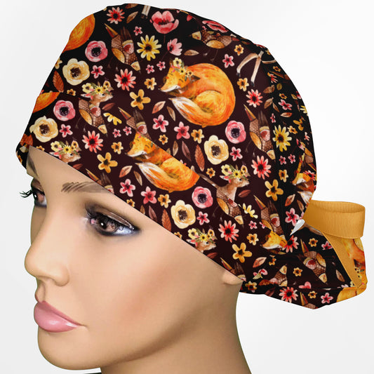 Fox Flowers Ponytail Scrub Cap