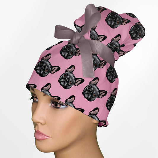 Frenchie High Bun Ponytail Scrub Cap