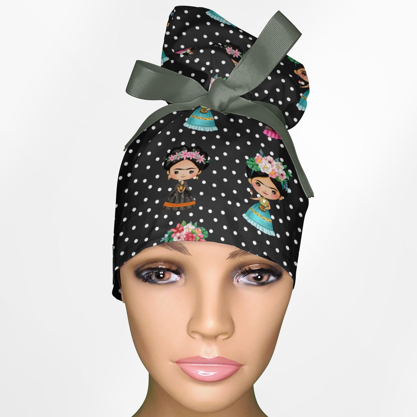 Frida Cute High Bun Ponytail Scrub Cap