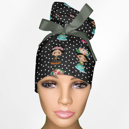 Frida Cute High Bun Ponytail Scrub Cap