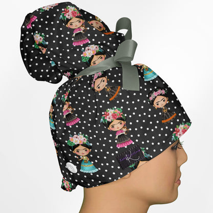 Frida Cute High Bun Ponytail Scrub Cap