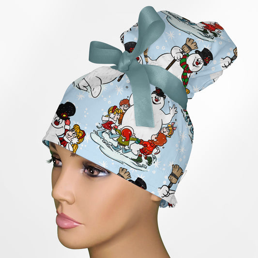 Frosty And Kids Snow High Bun Ponytail Scrub Cap