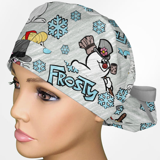 Frosty The Snowman Ponytail Scrub Cap