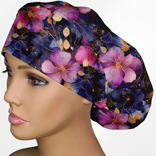Fuchsia Floral Bouffant Scrub Cap