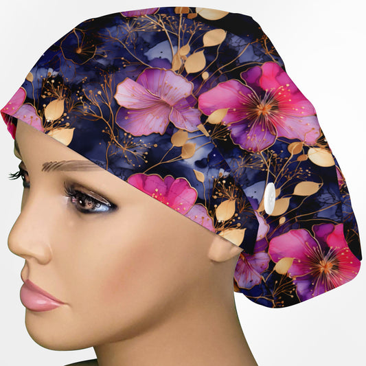 Fuchsia Floral Euro Scrub Cap