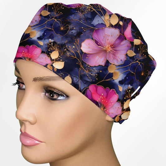 Fuchsia Floral Low-Tie Surgeon Scrub Cap
