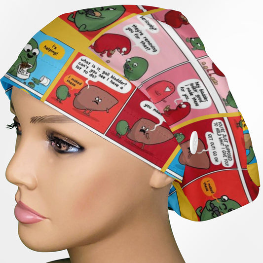 Gallbladder Comic Euro Scrub Cap