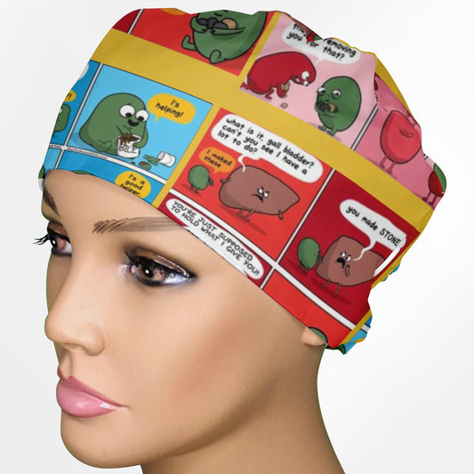 Gallbladder Comic Low-Tie Surgeon Scrub Cap