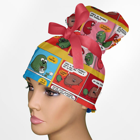 Gallbladder Comic High Bun Ponytail Scrub Cap