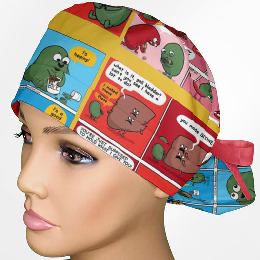 Gallbladder Comic Ponytail Scrub Cap