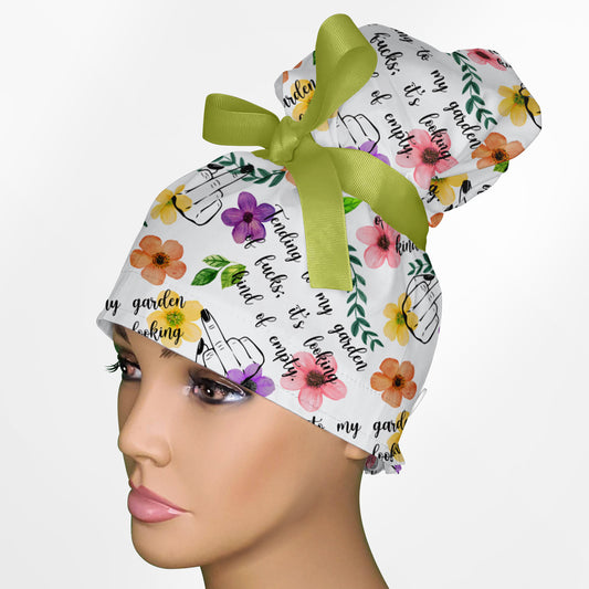 Garden Of Fucks High Bun Ponytail Scrub Cap