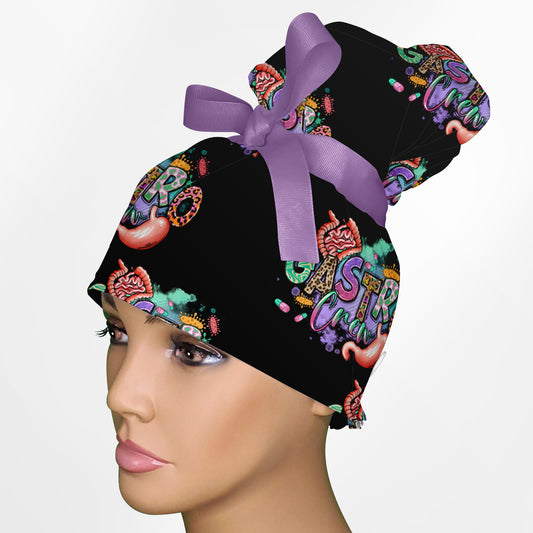 Gastro Crew - Black High Bun Ponytail Scrub Cap