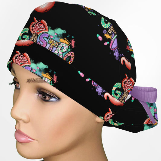 Gastro Crew - Black Ponytail Scrub Cap