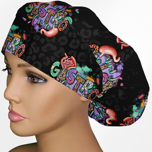 Gastro Crew - Black Animal Print Bouffant Scrub Cap