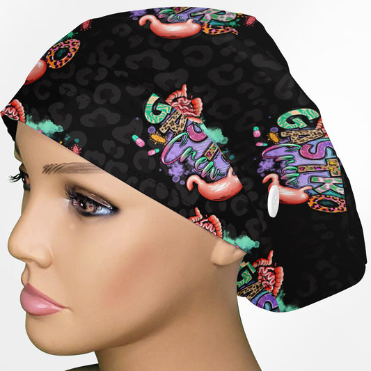 Gastro Crew - Black Animal Print Euro Scrub Cap