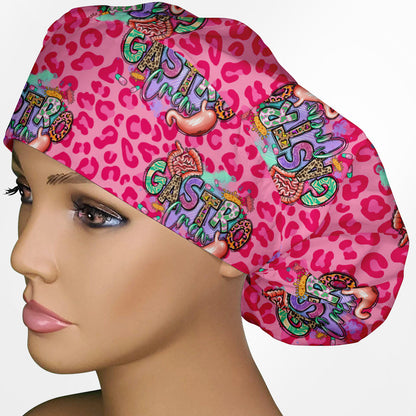Gastro Crew - Pink animal print Bouffant Scrub Cap