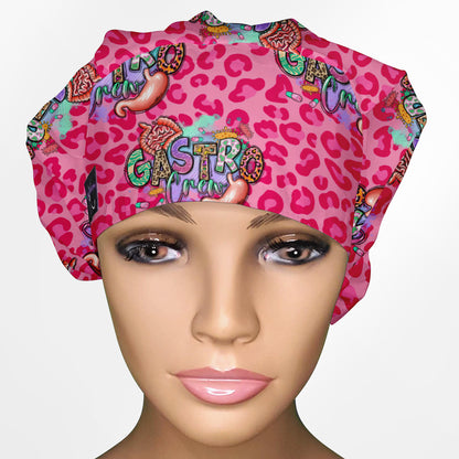 Gastro Crew - Pink animal print Bouffant Scrub Cap