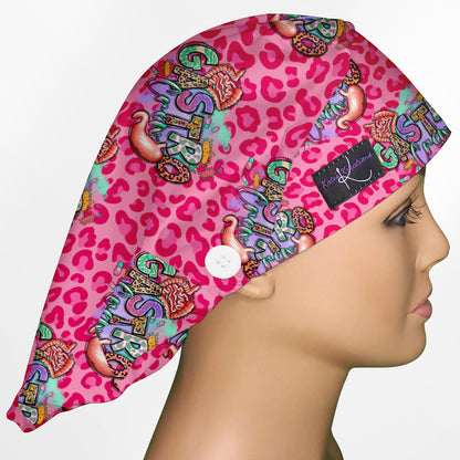 Gastro Crew - Pink animal print Bouffant Scrub Cap
