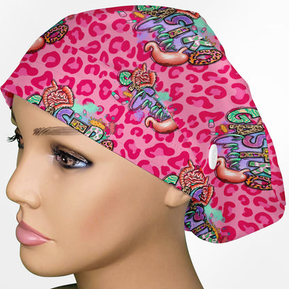 Gastro Crew - Pink animal print Euro Scrub Cap