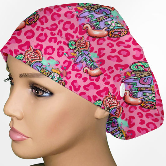 Gastro Crew - Pink animal print Euro Scrub Cap