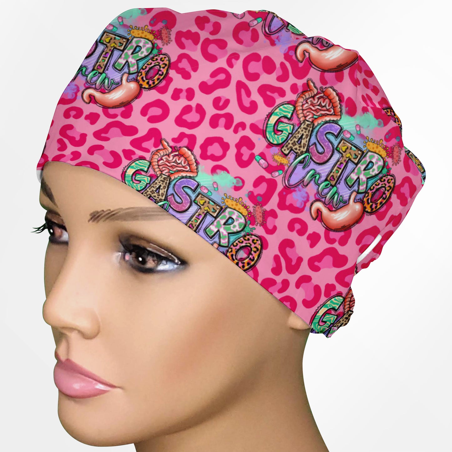 Gastro Crew - Pink animal print Low-Tie Surgeon Scrub Cap