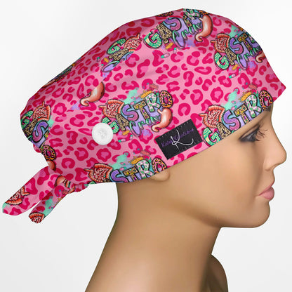 Gastro Crew - Pink animal print Low-Tie Surgeon Scrub Cap