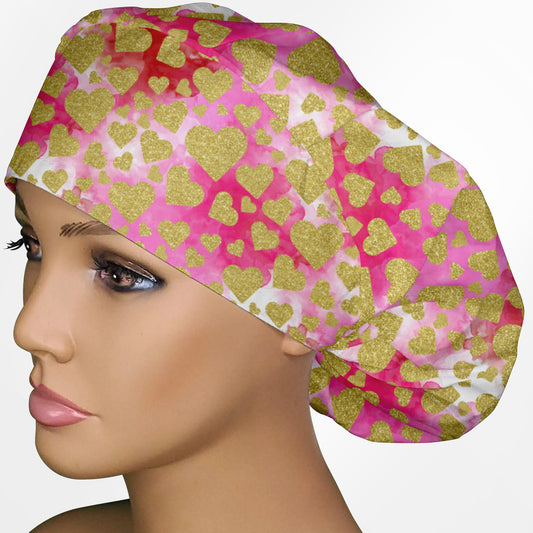 Glitter Hearts Bouffant Scrub Cap