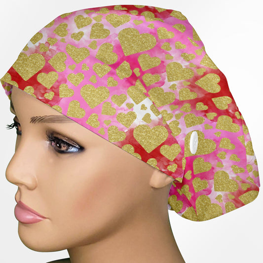 Glitter Hearts Euro Scrub Cap