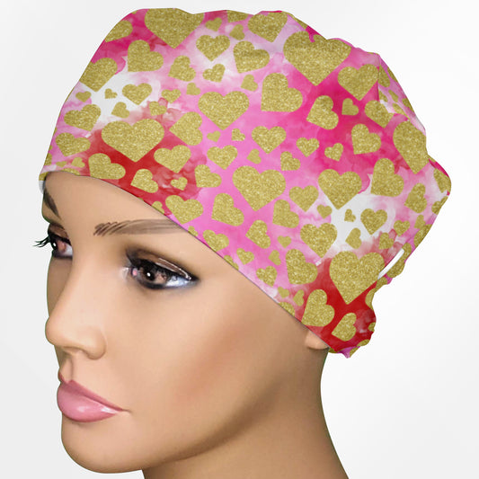 Glitter Hearts Low-Tie Surgeon Scrub Cap