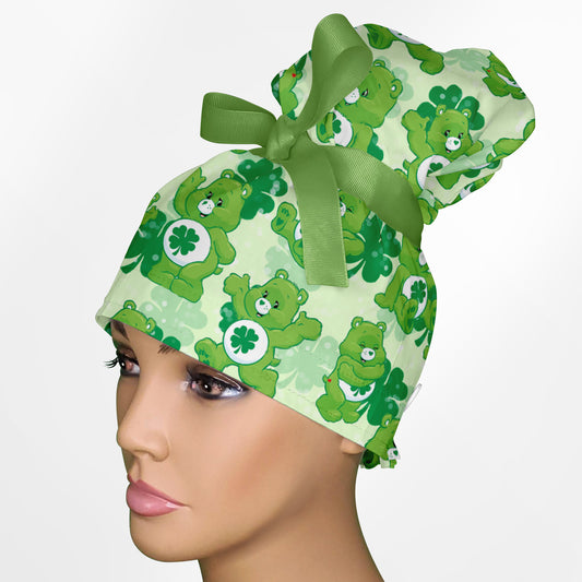 Good Luck Bear High Bun Ponytail Scrub Cap