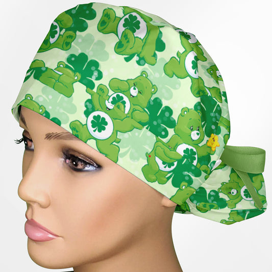 Good Luck Bear Ponytail Scrub Cap
