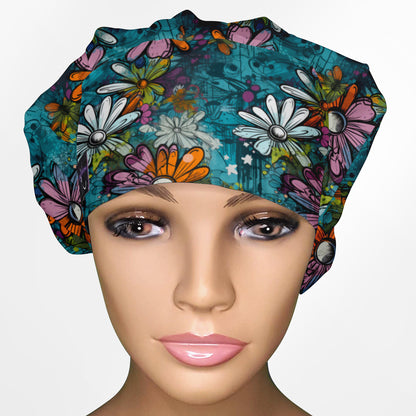 Graffiti Daises Bouffant Scrub Cap