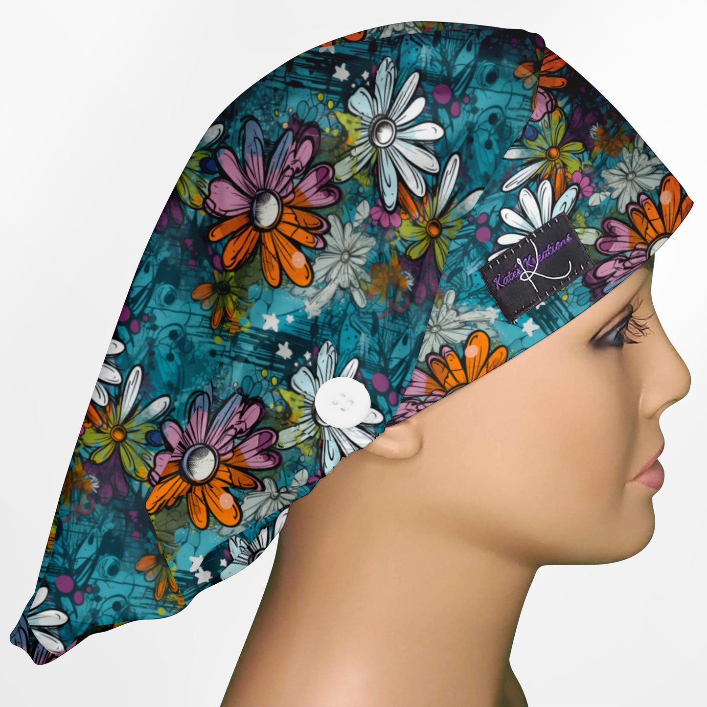 Graffiti Daises Bouffant Scrub Cap