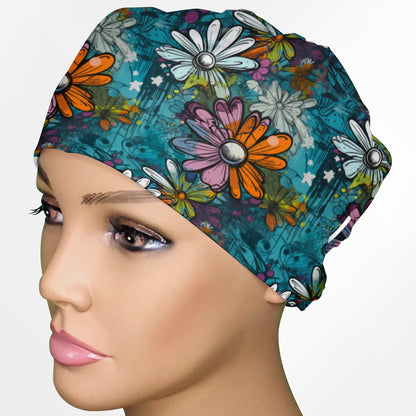 Graffiti Daises Low-Tie Surgeon Scrub Cap