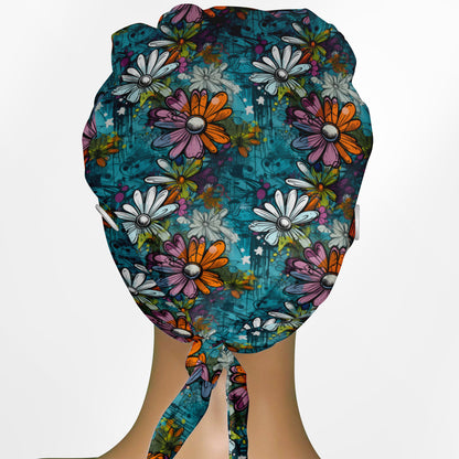 Graffiti Daises Low-Tie Surgeon Scrub Cap
