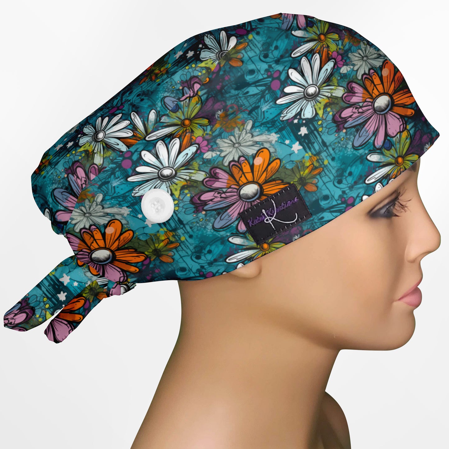 Graffiti Daises Low-Tie Surgeon Scrub Cap