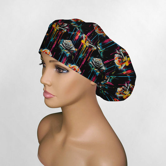 Graffiti Flowers Bouffant Scrub Cap