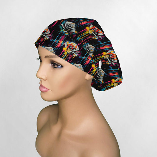Graffiti Flowers Euro Scrub Cap