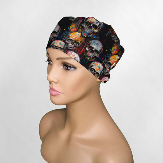 Graffiti Skulls Low-Tie Surgeon Scrub Cap