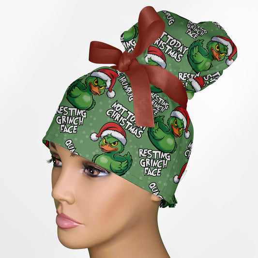 Green Guy Duck High Bun Ponytail Scrub Cap