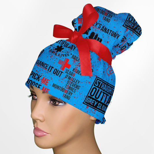 Grey's Anatomy Blue High Bun Ponytail Scrub Cap