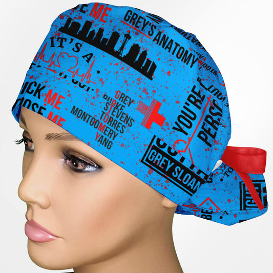 Grey's Anatomy Blue Ponytail Scrub Cap