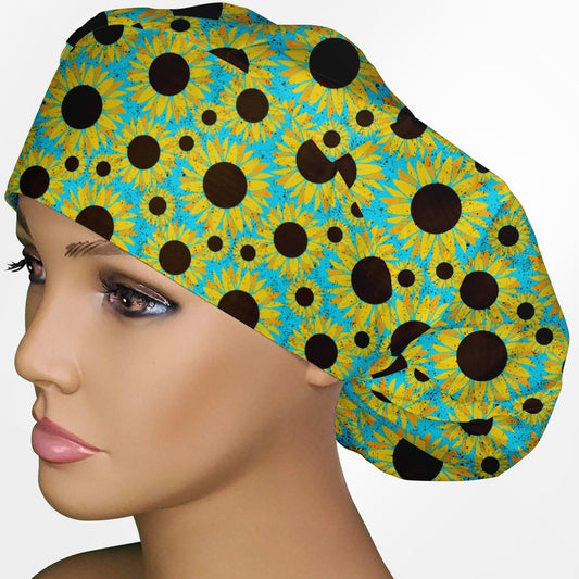 Grunge Sunflowers Bouffant Scrub Cap